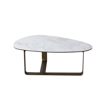 Marble Effect Glass Ceramic Top Gold Metal Frame Coffee Table