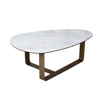 Marble Effect Glass Ceramic Top Gold Metal Frame Coffee Table