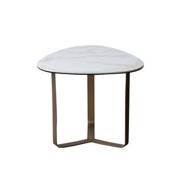 Marble Effect Glass Ceramic Top Gold Metal Frame Side Table