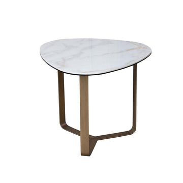 Marble Effect Glass Ceramic Top Gold Metal Frame Side Table