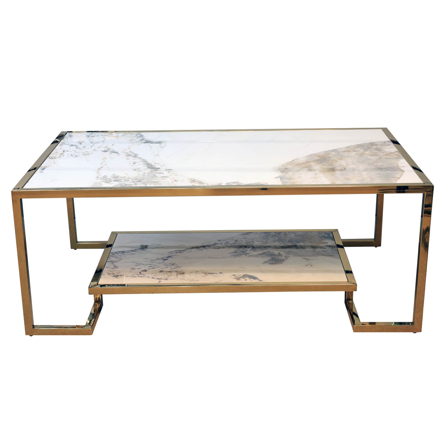 2 Tier Sintered Stone Gold Finish Frame Coffee Table