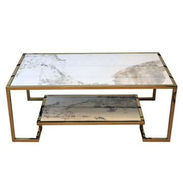 2 Tier Sintered Stone Gold Finish Frame Coffee Table