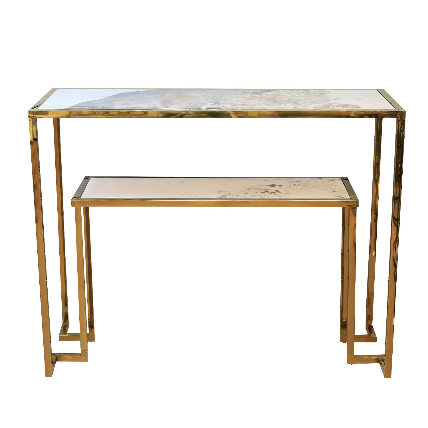 2 Tier Sintered Stone Gold Finish Frame Console Table