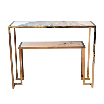 2 Tier Sintered Stone Gold Finish Frame Console Table