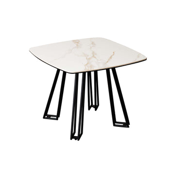 White Ceramic Glass Top Black Geometric Metal Frame Side Table