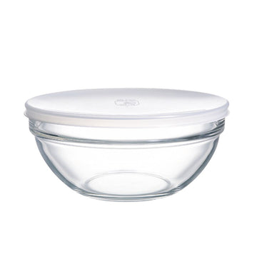 20cm Clear Glass Salad Bowl With White Lid