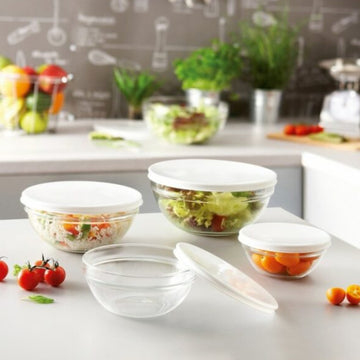 20cm Clear Glass Salad Bowl With White Lid