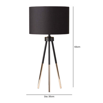 63cm Black Gold Metal Tripod Table Lamp