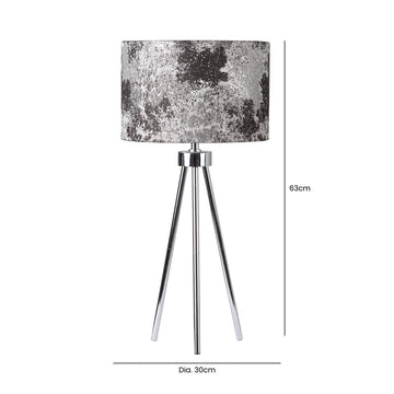 63cm Chrome Tripod Bedside Table Lamp Black and White Linen Shade Silver Inside