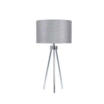 63cm Medium Chrome Tripod Table Lamp with Grey Linen Shade