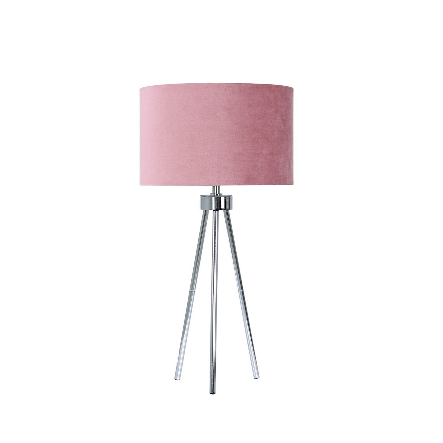 63cm Medium Chrome Tripod Table Lamp with Pink Linen Shade