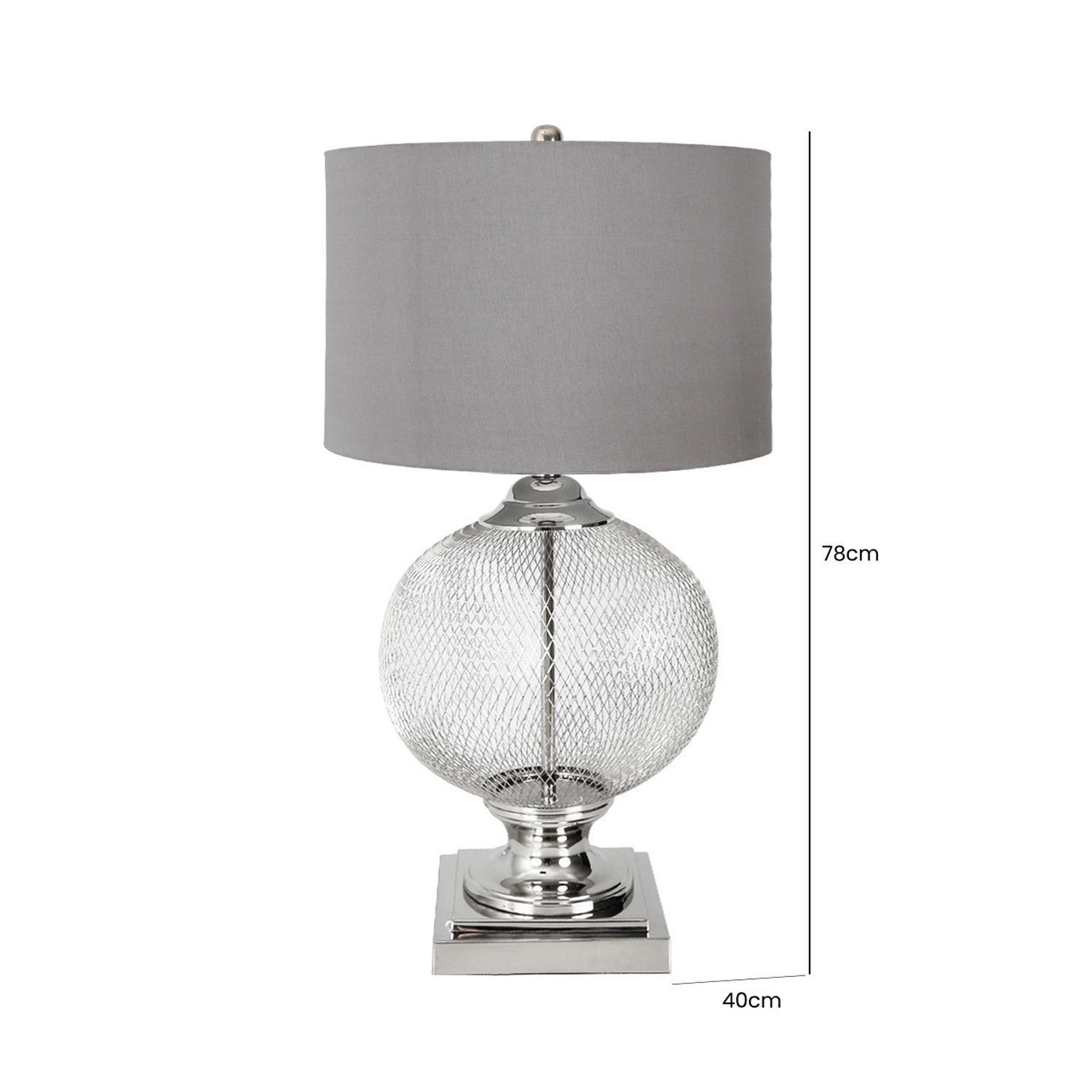 78cm Wire Mesh Table Lamp With Grey Silk Shade