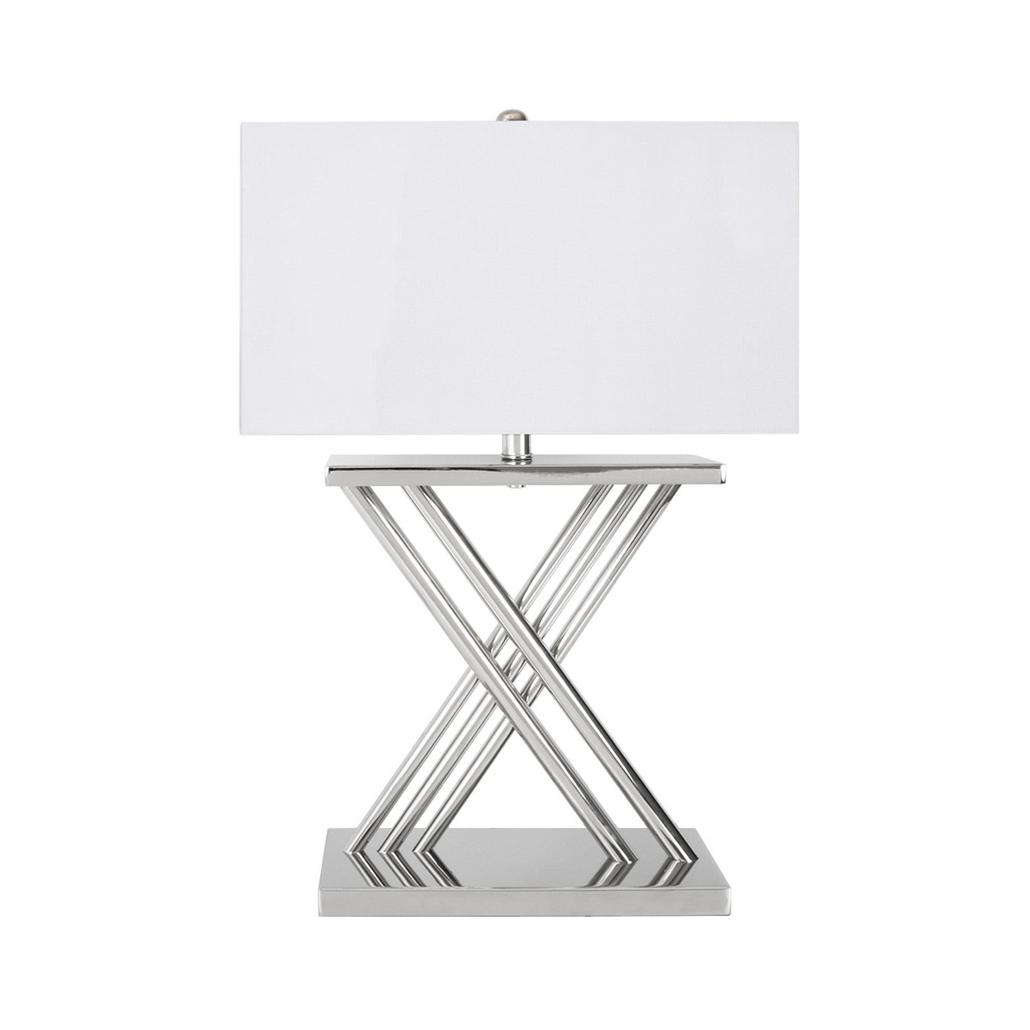 70cm Silver X-Design Table Lamp with White Silk Shade