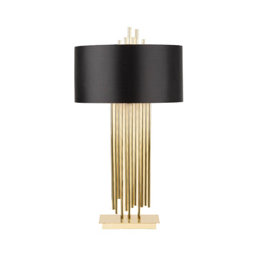 77cm Gold Table Lamp With Black Faux Silk Shade