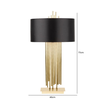 77cm Gold Table Lamp With Black Faux Silk Shade