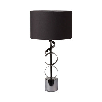 51cm Black Metal Swirl Bedside Table Lamp with Black Linen Shade Silver Inside