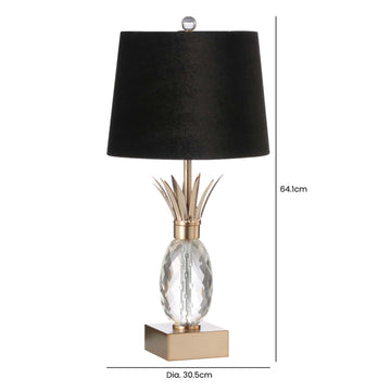 64cm Pineapple Glass Metal Base Black Velvet Shade Table Lamp