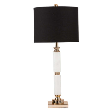 White Marble Effect Ceramic Base Black Linen Shade Table Lamp