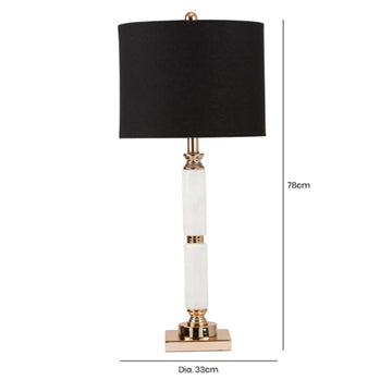 White Marble Effect Ceramic Base Black Linen Shade Table Lamp