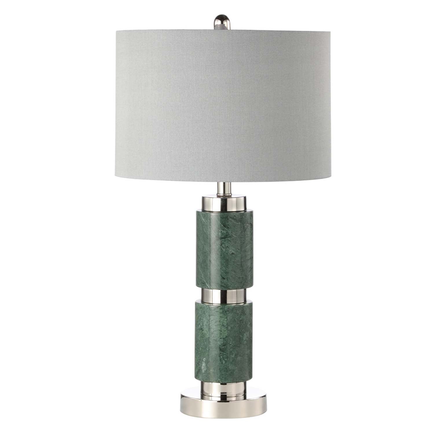 Dark Green Marble Effect Ceramic Base Grey Faux Silk Shade Table Lamp