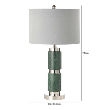 Dark Green Marble Effect Ceramic Base Grey Faux Silk Shade Table Lamp