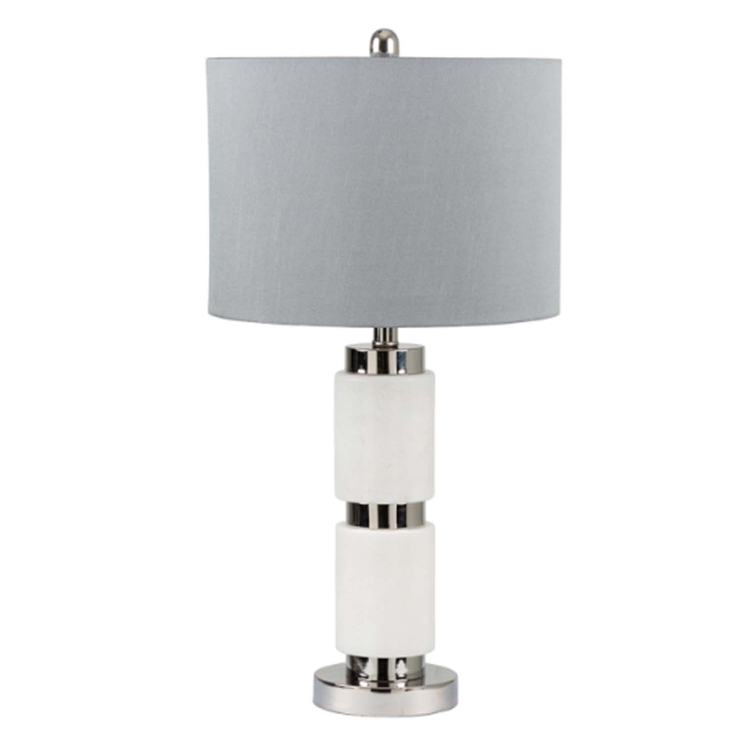 White Marble Effect Ceramic Base Grey Linen Shade Table Lamp