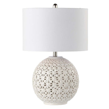 64cm Modern White Linen Shade Ceramic Table Lamp