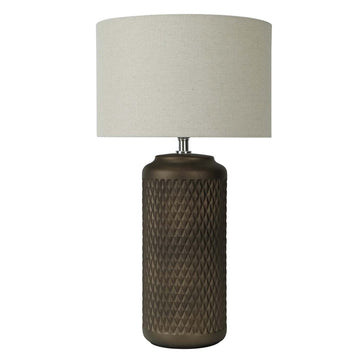 50cm Brown Patterned Beige Linen Shade Ceramic Table Lamp