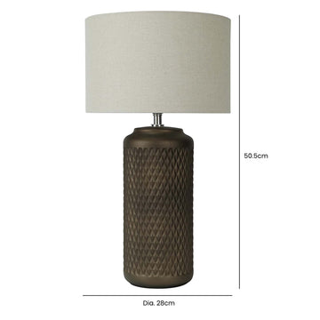 50cm Brown Patterned Beige Linen Shade Ceramic Table Lamp