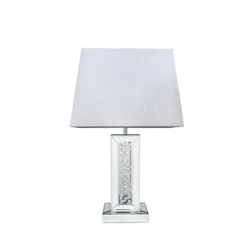 Medium Pillar Mirrored Base Table Lamp with Faux Silk Shade