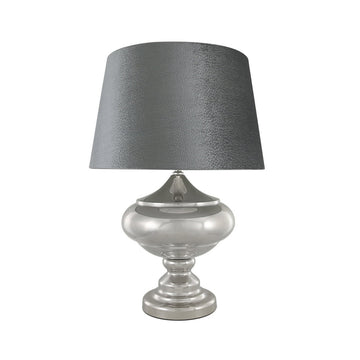 Silver Chrome Glass Statement Table Lamp With Grey Empire Shade
