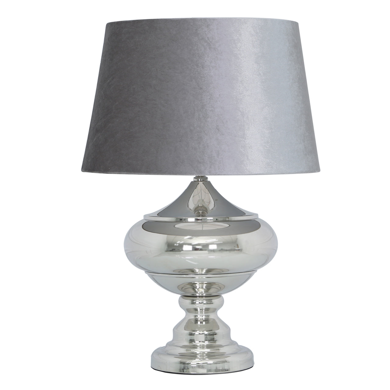 Silver Chrome Metal Table Lamp With Grey Shade