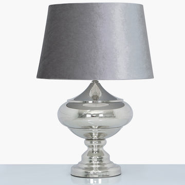 Silver Chrome Metal Table Lamp With Grey Shade