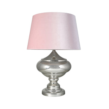 Silver Chrome Metal Table Lamp With Pink Shade