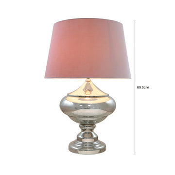 Silver Chrome Metal Table Lamp With Pink Shade