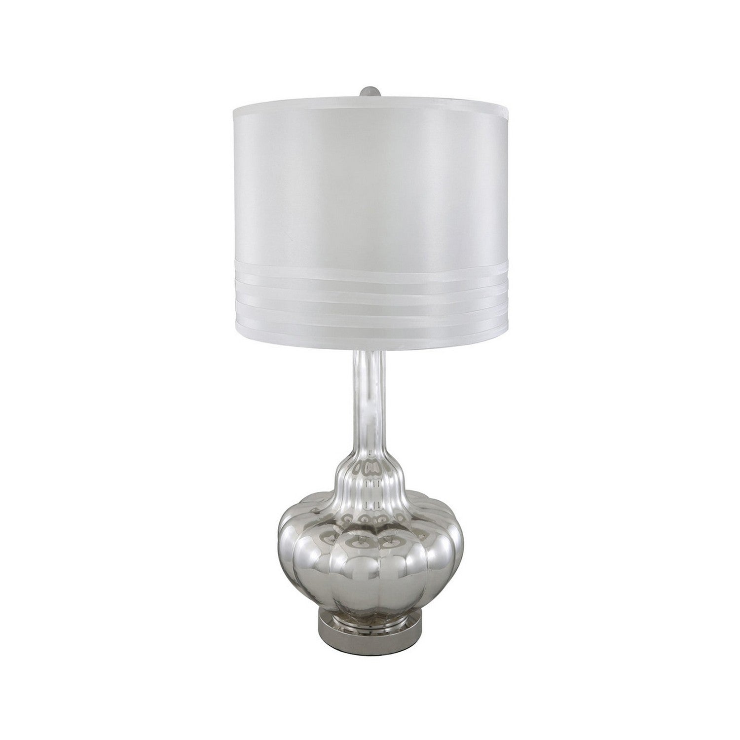 Satin Silver Finish Glass Base Table Lamp with White Shade