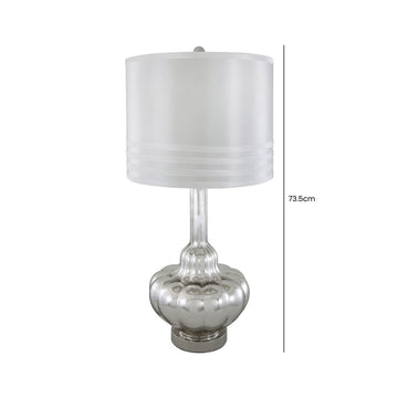 Satin Silver Finish Glass Base Table Lamp with White Shade