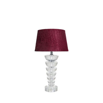 Small Illuminated Crystal Spine Shape Lamp With Red Faux Silk Shade