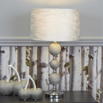 3 Ceramic Ball Base Table Lamp With Ivory Fabric Shade