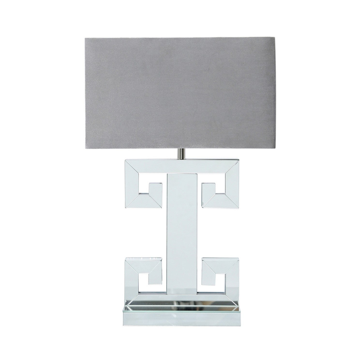 Mirrored Base Table Lamp With Grey Satin Shade