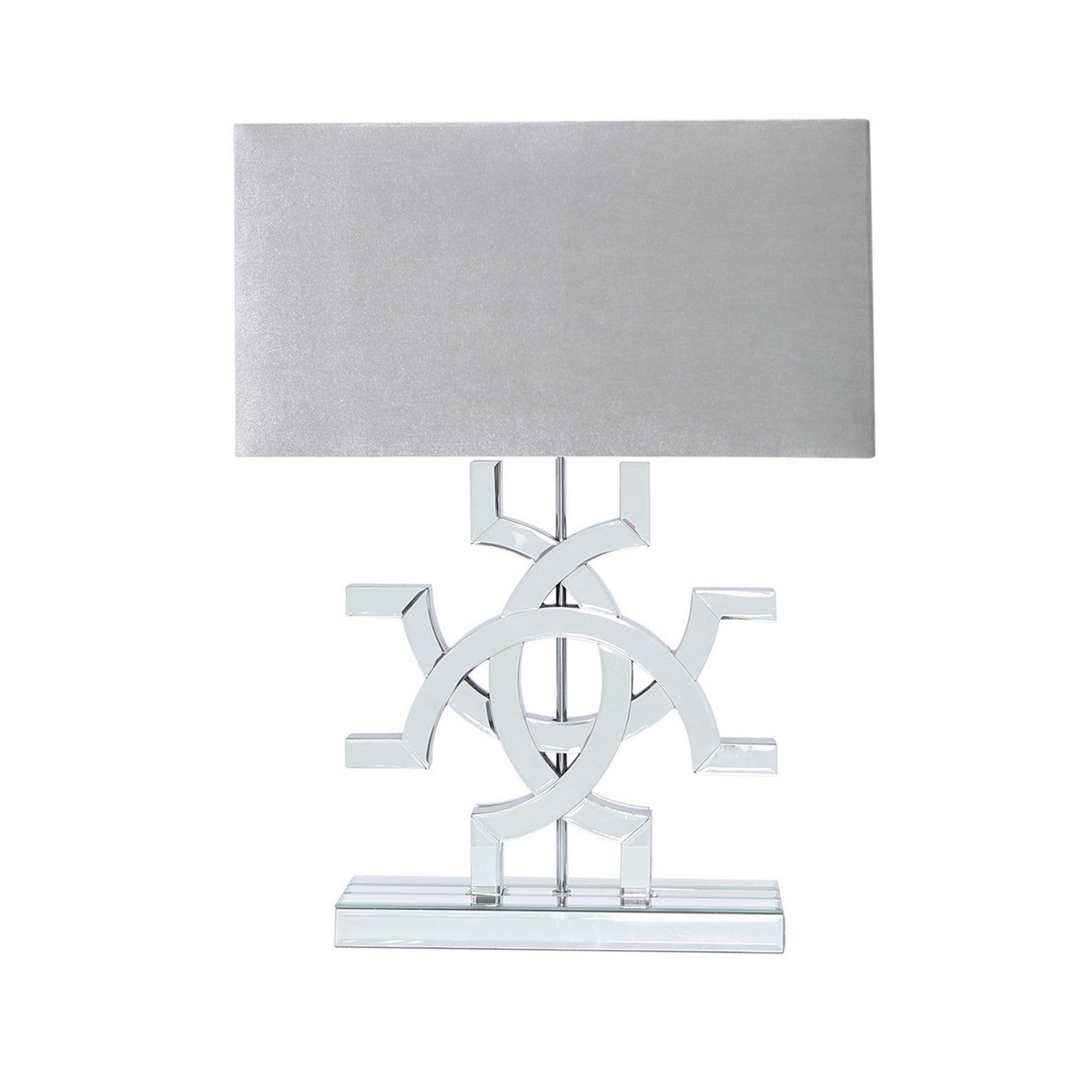 Silver Glass Base Table Lamp With Grey Shade