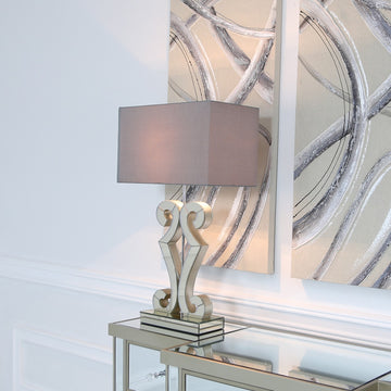 Gold Glass Base Table Lamp  with 16inch Grey Velvet Shade