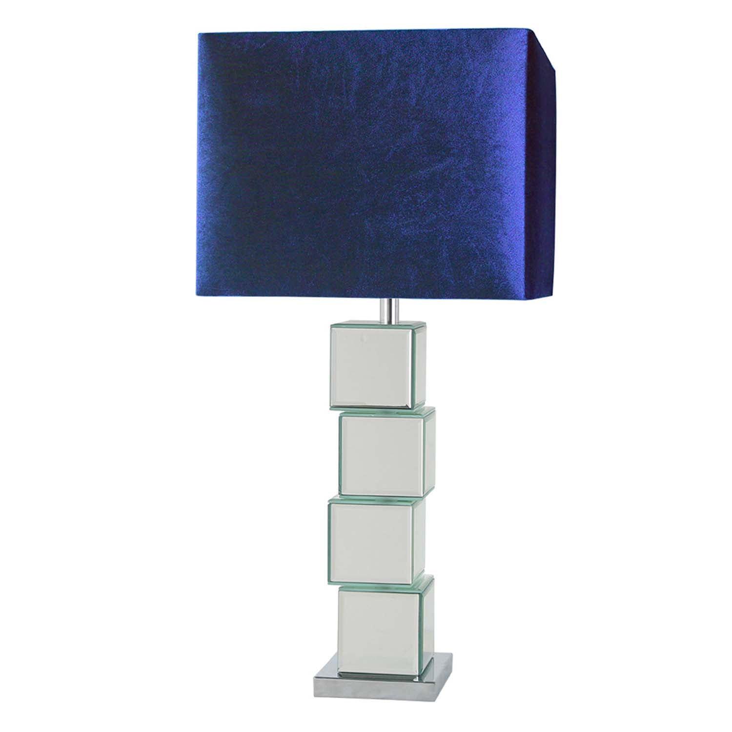 65cm Mirror Block Base Blue Fabric Shade Table Lamp