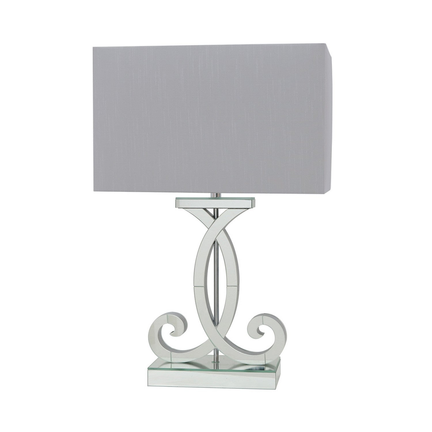 Clear Mirror Base Table Lamp With Grey Faux Shade