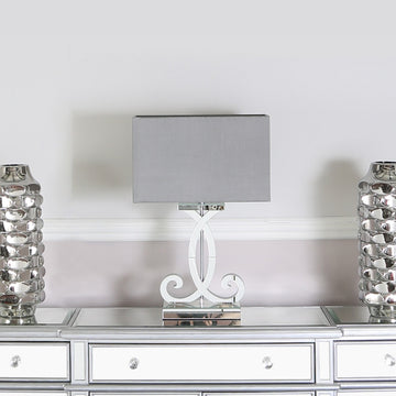 Clear Mirror Base Table Lamp With Grey Faux Shade