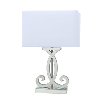 Clear Mirror Base Table Lamp White Faux Shade