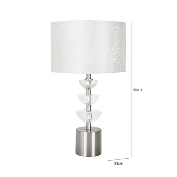 41cm Satin Silver Metal Crystal Table Lamp With White Cotton Shade