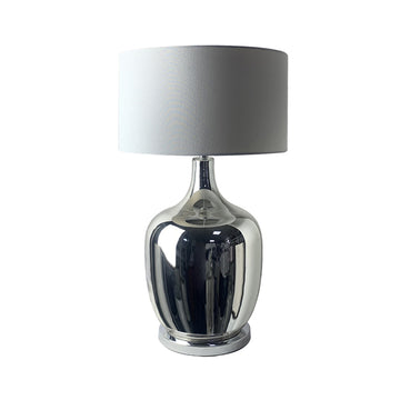 87cm Silver Chrome Glass Base with White Drum Shaped Shade Table Lamp