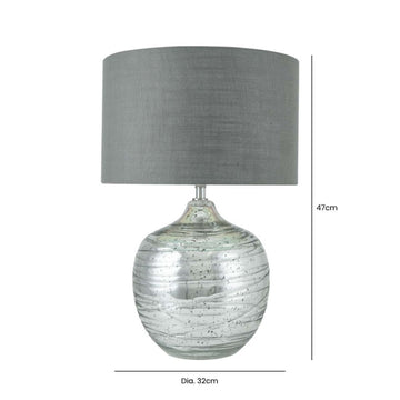 47cm Silver Glass Table Lamp With Grey Shade