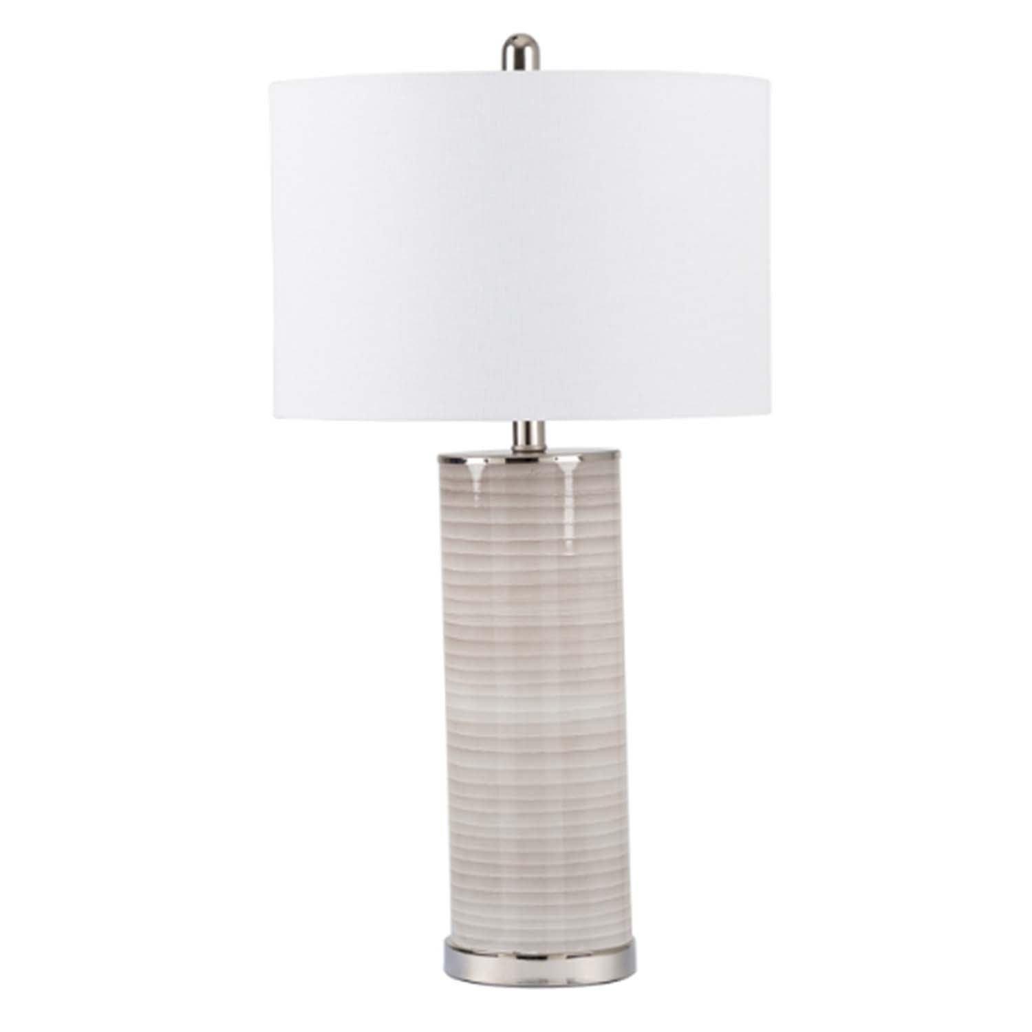 72cm Grey Stripe Glass Base White Linen Shade Table Lamp